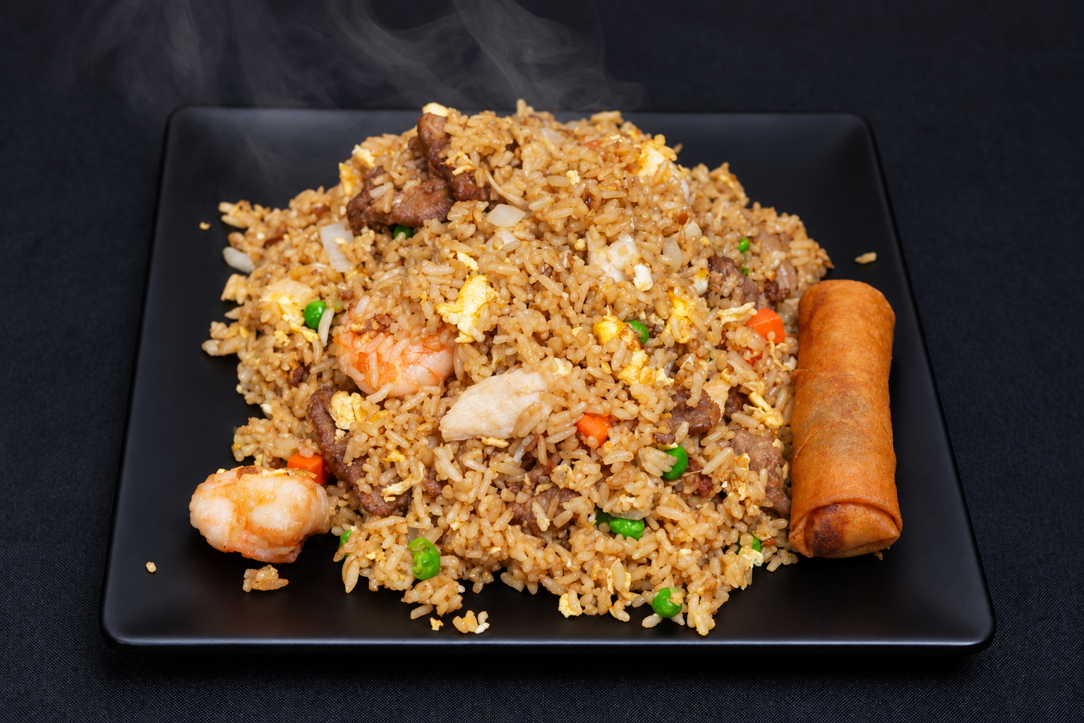 Combo fried rice and egg roll, photographed at Pho Dee Licious